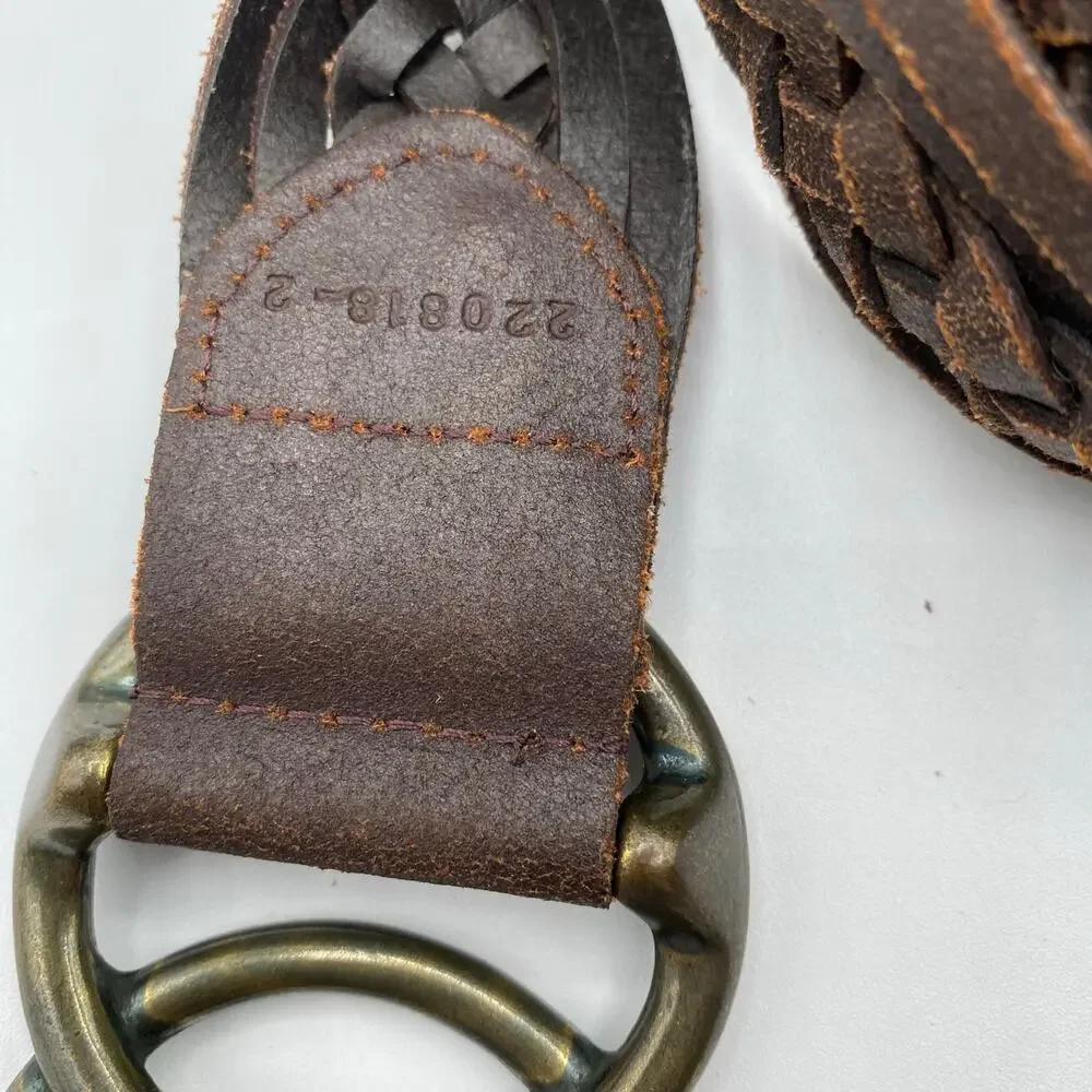 Vintage Brown Leather Breaded Belt Womens